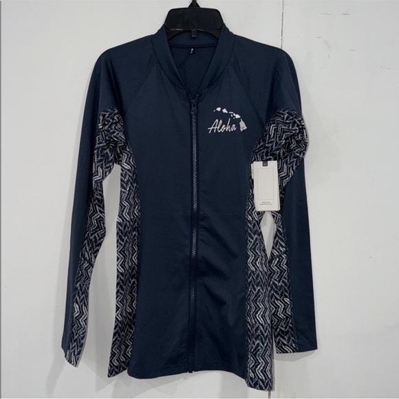 Rip Curl Navy Zip-Up Rash Guard - Picture 4 of 5
